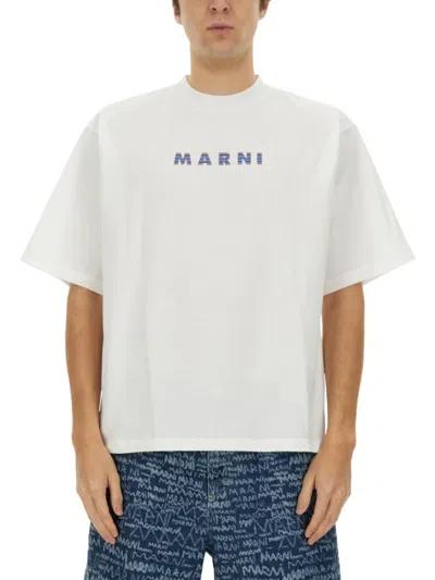 Marni Relaxed-fit Cotton T-shirt With Bold Logo Detail In White