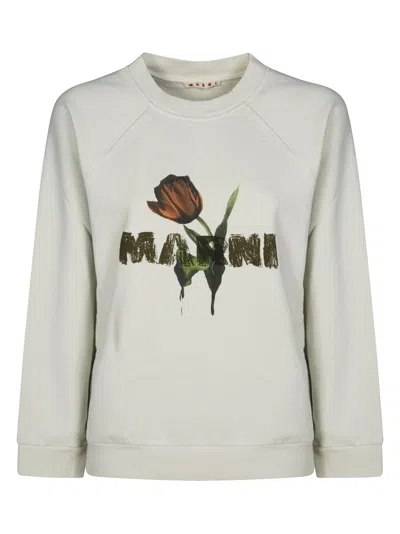 Marni Relaxed Fit Floral Graphic Sweatshirt In White
