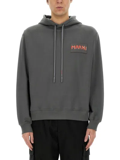 MARNI MARNI RELAXED-FIT GREY HOODIE WITH DRAWSTRING