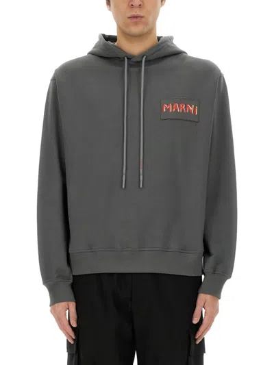 MARNI RELAXED-FIT GREY HOODIE WITH DRAWSTRING