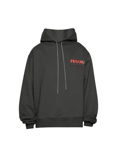 Marni Relaxed-fit Grey Hoodie With Oversized Sleeves
