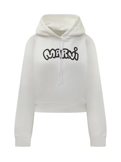 Marni Relaxed Fit Hoodie With Logo In White