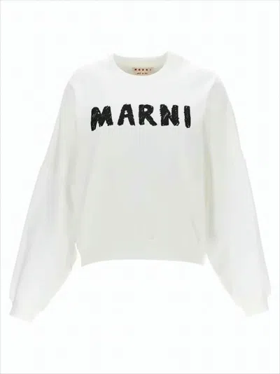 Marni Relaxed Fit Long-sleeve T-shirt With Textured Lettering In White