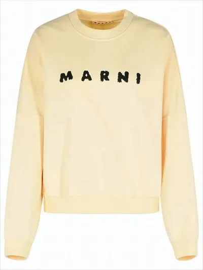 Marni Relaxed Fit Long-sleeved Cropped Sweatshirt In Nude
