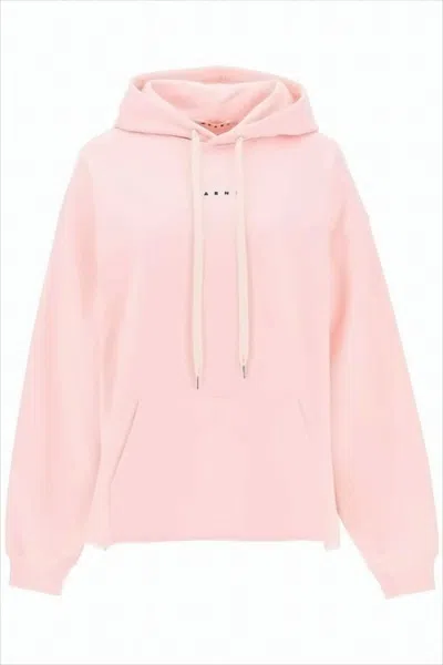 MARNI RELAXED FIT PINK HOODIE WITH ADJUSTABLE DRAWSTRING AND KANGAROO POCKET
