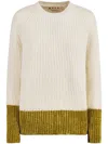 Marni Relaxed Fit Roundneck Knit Sweater With Ribbed Texture In Gold