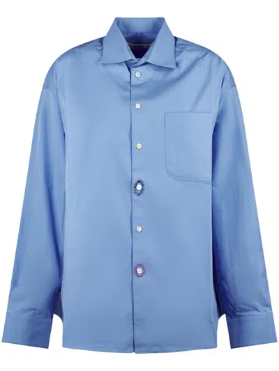 Marni Relaxed Fit Shirt With Embroidered Button Details In Blue
