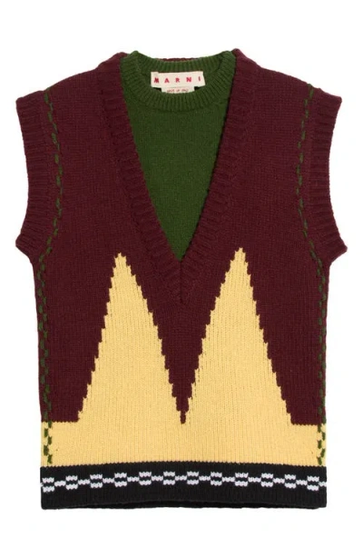 Marni Relaxed Fit Sleeveless Wool Intarsia Sweater In Burgundy