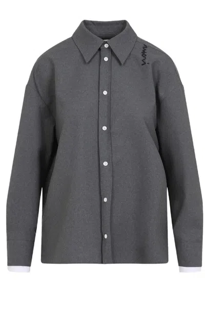 Marni Long-sleeved Wool Shirt In Grey