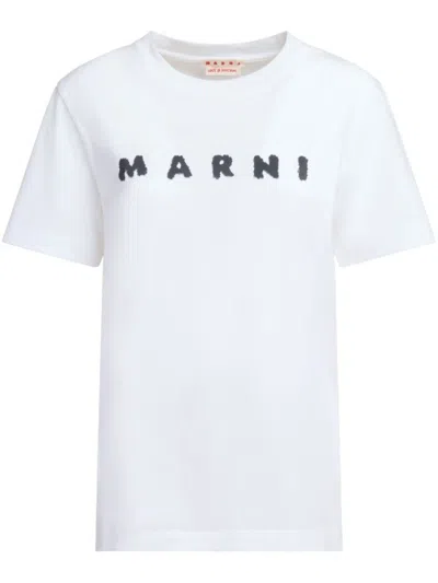 MARNI MARNI RELAXED-FIT WHITE T-SHIRT WITH ARTISTIC LOGO