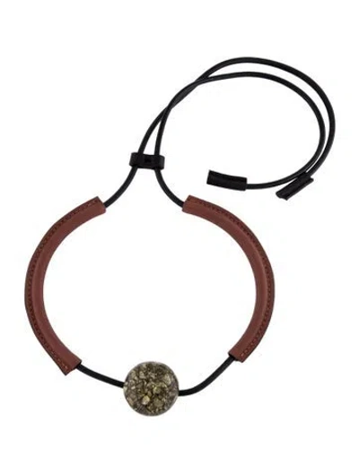 Pre-owned Marni Resin & Leather Pendant Necklace, 26.5", 26.5" In Brown