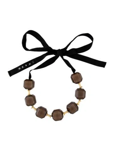 Pre-owned Marni Resin & Ribbon Collar Necklace, 57" In Brown