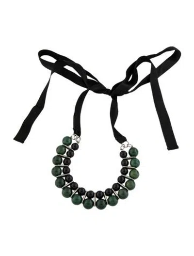 Pre-owned Marni Resin & Ribbon Collar Necklace, 59" In Black/green