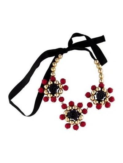 Pre-owned Marni Resin & Ribbon Flower Beaded Collar Necklace, 48.75" In Multi