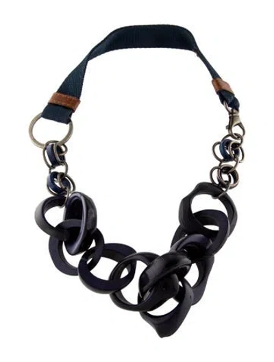Pre-owned Marni Resin And Wood Collar Necklace, 22.5" In Blue