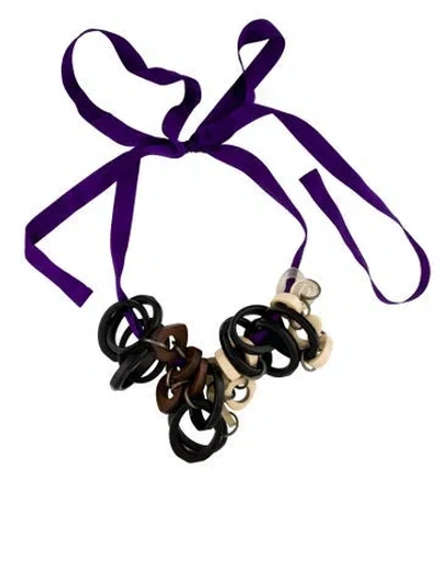 Pre-owned Marni Resin & Wood Silk Ribbon Collar Necklace, 105"