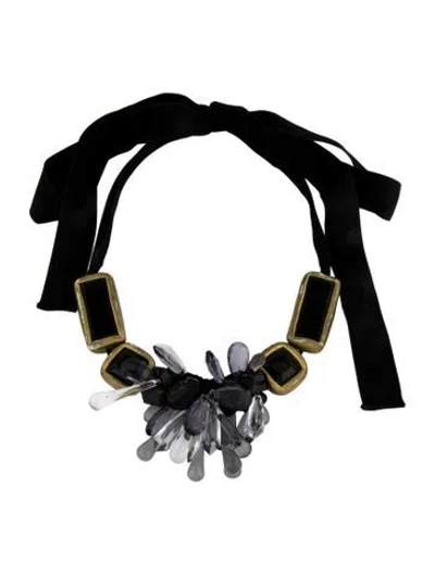Pre-owned Marni Resin, Crystal & Ribbon Collar Necklace, 78" In Black/grey/neutrals