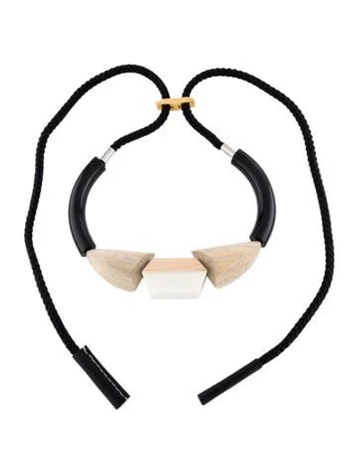 Pre-owned Marni Resin, Leather & Wood Collar Necklace, 54.5" In Black