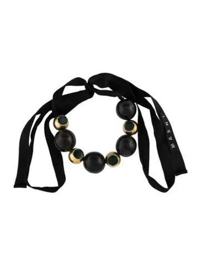 Pre-owned Marni Resin, Ribbon & Horn Beaded Collar Necklace, 68" In Black/brown/green