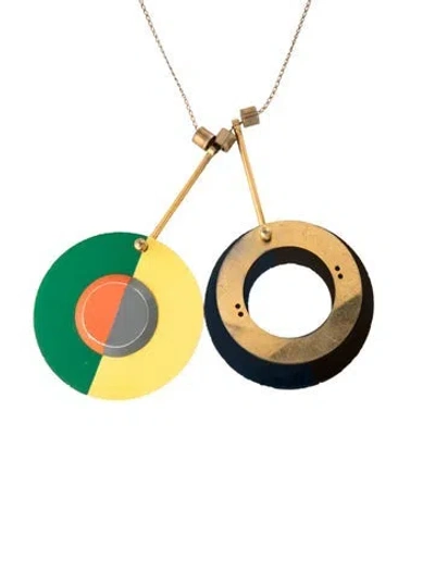 Pre-owned Marni Resin Statement Pendant Necklace, 38" In Black/blue/green