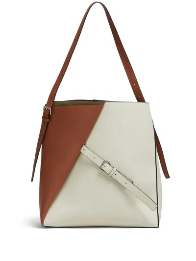 Marni Contrasting Leather Tote Bag In Braun