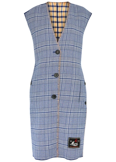 Marni Reversible Checked Wool-blend Gilet In Blue