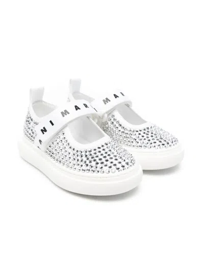 Marni Kids' Rhinestone-embellished Sneakers In White