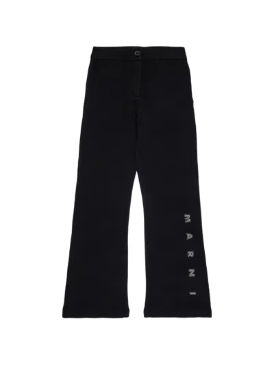 Marni Kids' Rhinestone-logo Flared Trousers In Black