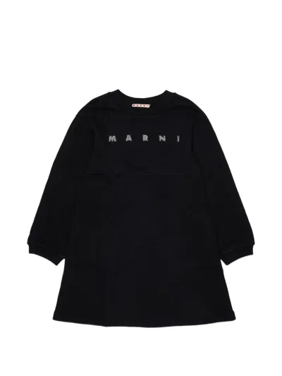 Marni Kids' Rhinestone-logo Patch-pocket Dress In Black