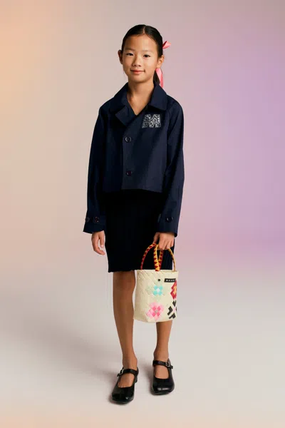 Marni Kids' Rhinestones Branded Car Coat Jacket In Blue