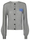 Marni Ribbed Button-down Cardigan With Voluminous Sleeves In Gray