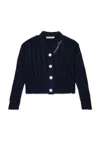 Marni Blue Cardigan With Distressed Effect And Embroidered Logo On The Front In Cotton Girls In Blue