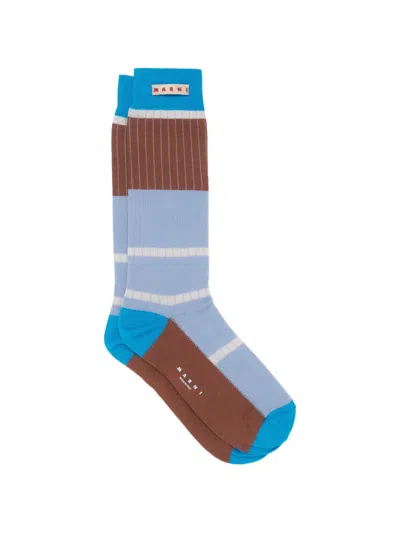 Marni Ribbed Colour-block Socks In Blue