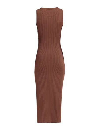 Marni Ribbed Cotton Midi Dress With Frame Logo In Brown