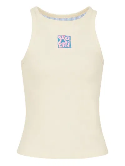 Marni Ribbed Embroidered Tank Top In Neutral