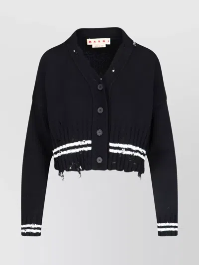 Marni Ribbed Hem Cropped Crewneck With Striped Detail In Black