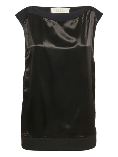 Pre-owned Marni Ribbed-hem Satin Top In Black