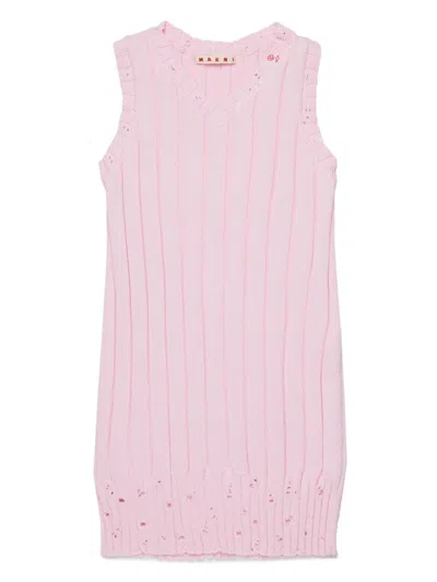 Marni Kids' Ribbed-knit Dress In Pink