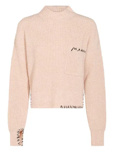MARNI RIBBED KNIT SWEATER WITH BALLOON SLEEVES