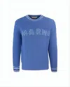 Marni Ribbed Knit Sweater With Contrasting Striped Details In Blue