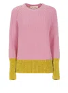 Marni Ribbed Knit Virgin Wool Sweater With Contrasting Trims In Pink