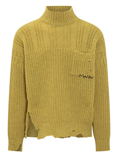 Marni Ribbed Mock-neck Jumper In Yellow