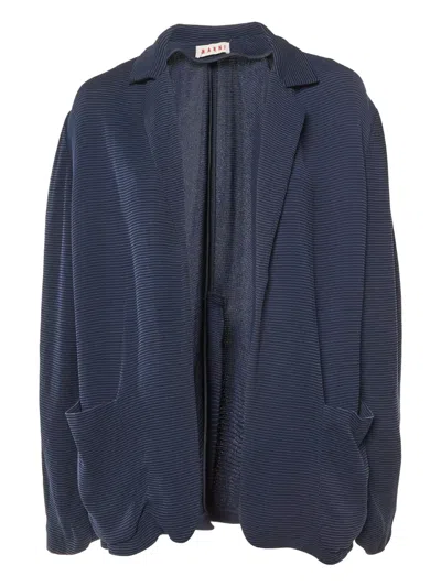 Pre-owned Marni Ribbed Patch-pocket Blazer In Blue