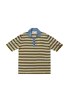 Marni Ribbed Stripe Light Wool Polo Shirt Grass In Gray