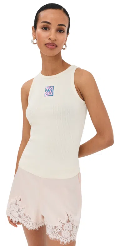 Marni Logo Embroidered Ribbed Tank Top Clothing In Neutral