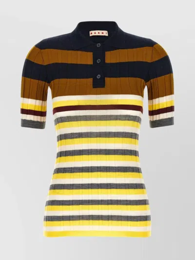 Marni Ribbed Texture Wool Polo Shirt In Multi
