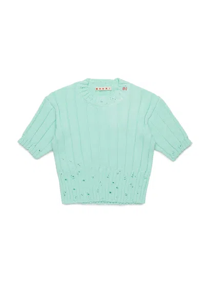 Marni Kids' Ribbed Tops With Rips In Blue