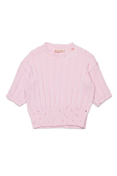 Marni Kids' Ribbed Tops With Rips In Pink