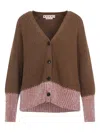 Marni Two Tone V Neck Cardigan In Brown