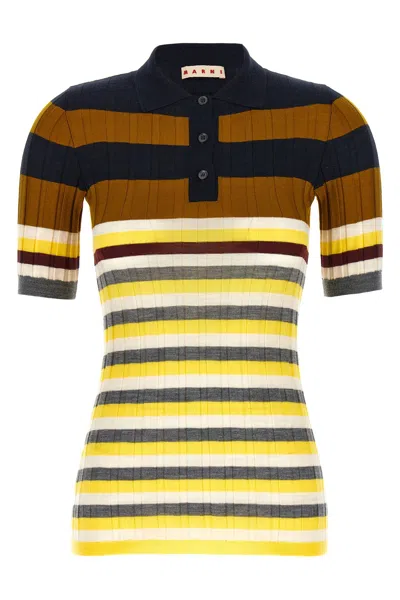 Marni Ribbed Texture Wool Polo Shirt In Multi